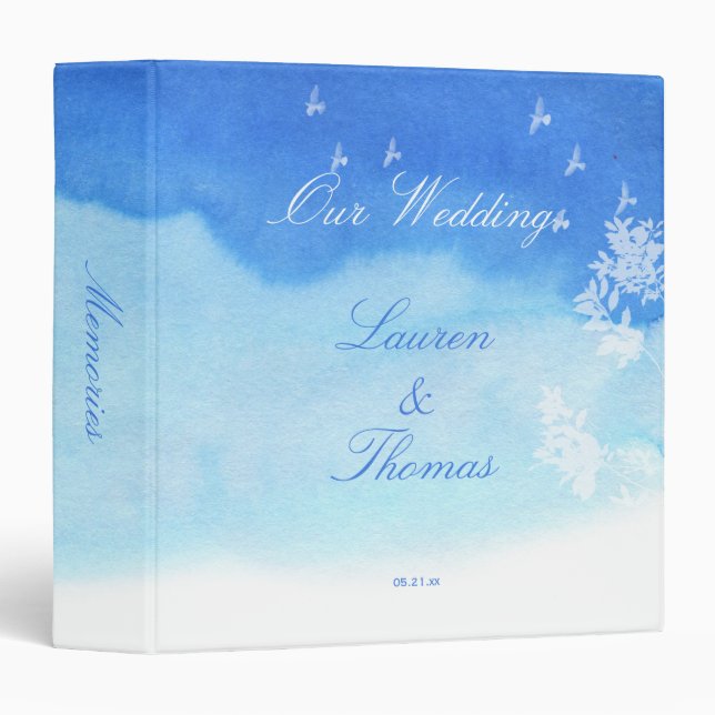 Blue Watercolour & White Doves 3 Ring Binder (Front/Spine)