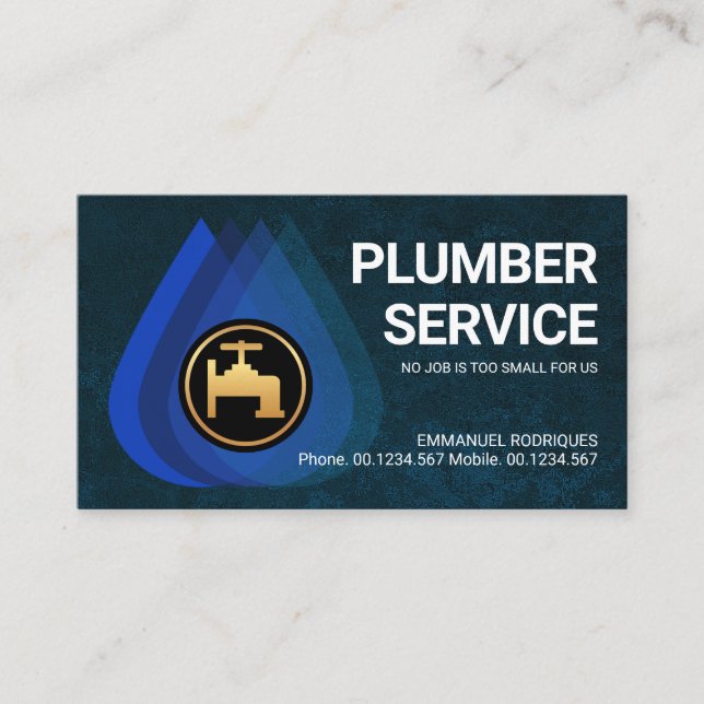 Blue Waterdrops Home Plumbing Business Card (Front)