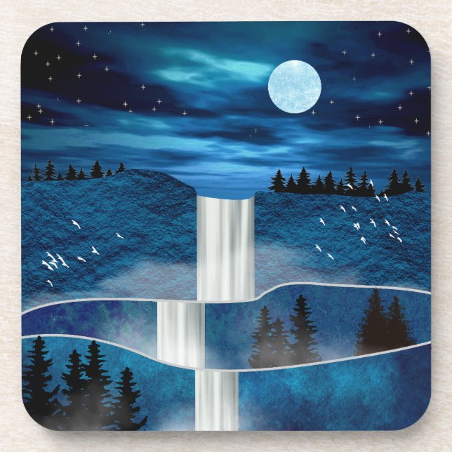 Blue Waterfall Beverage Coaster (Front)