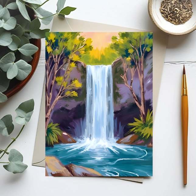 Blue Waterfall | Forest Landscape Nature Painting Postcard (Creator Uploaded)