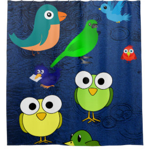 blue waterfall owls birds children's showercurtain shower curtain