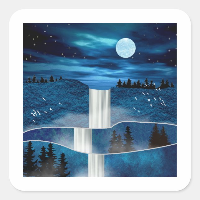 Blue Waterfall Square Sticker (Front)