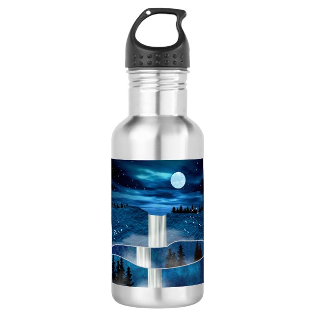 Blue Waterfall Stainless Steel Water Bottle (Front)