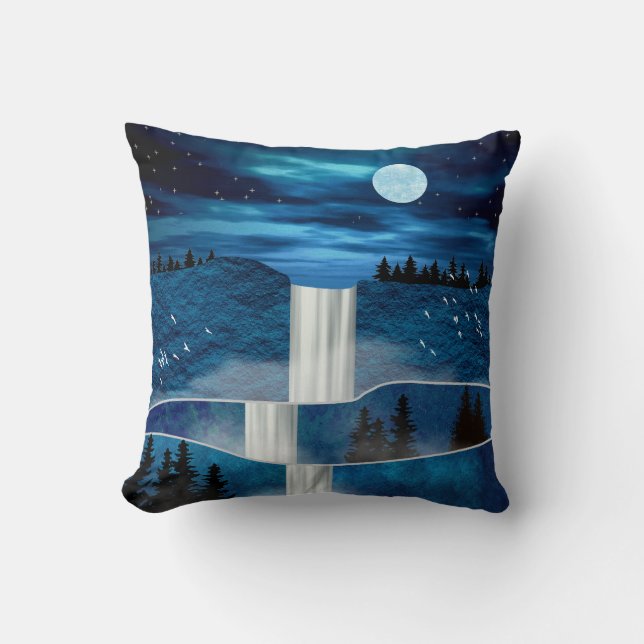 Blue Waterfall Throw Pillow (Front)