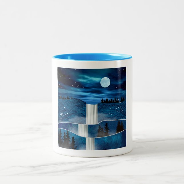 Blue Waterfall Two-Tone Coffee Mug (Center)