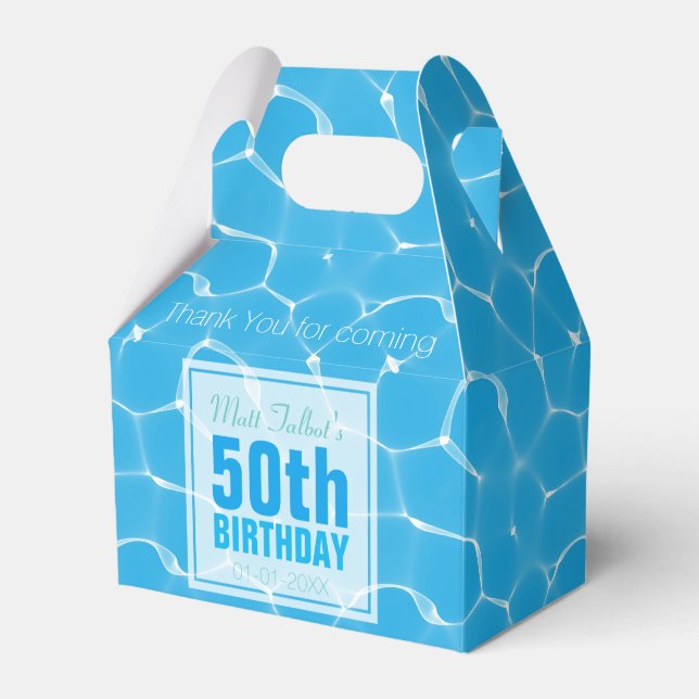Blue Waterpool 50th Birthday Party Gable FB Favor Boxes (Front Side)