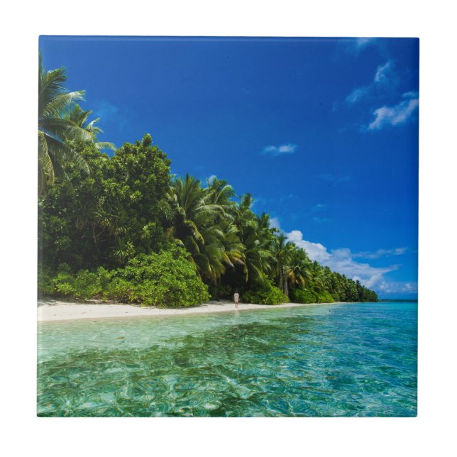 Blue Waters Of A Tropical Beach Ceramic Tile (Front)