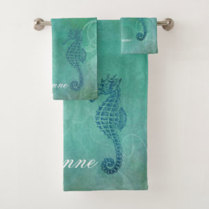 Blue Waters, Seahorse and Flourish Bath Towel Set