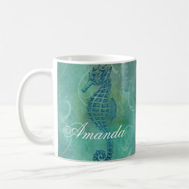 Blue Waters, Seahorse and Flourish Coffee Mug (Left)