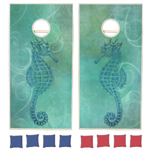 Blue Waters, Seahorse and Flourish Cornhole Set