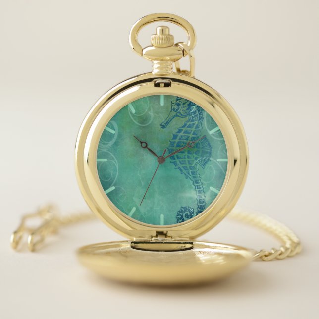 Blue Waters, Seahorse and Flourish Pocket Watch (Inside)