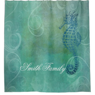 Blue Waters, Seahorse and Flourish Shower Curtain