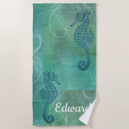 Blue Waters, Seahorse &amp; Flourish Beach Towel