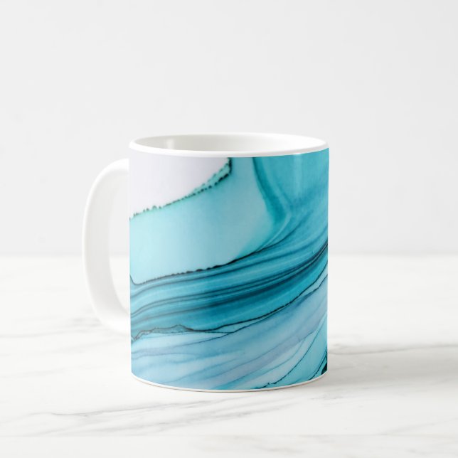Blue Wave Alcohol Ink Coffee Mug (Front Left)