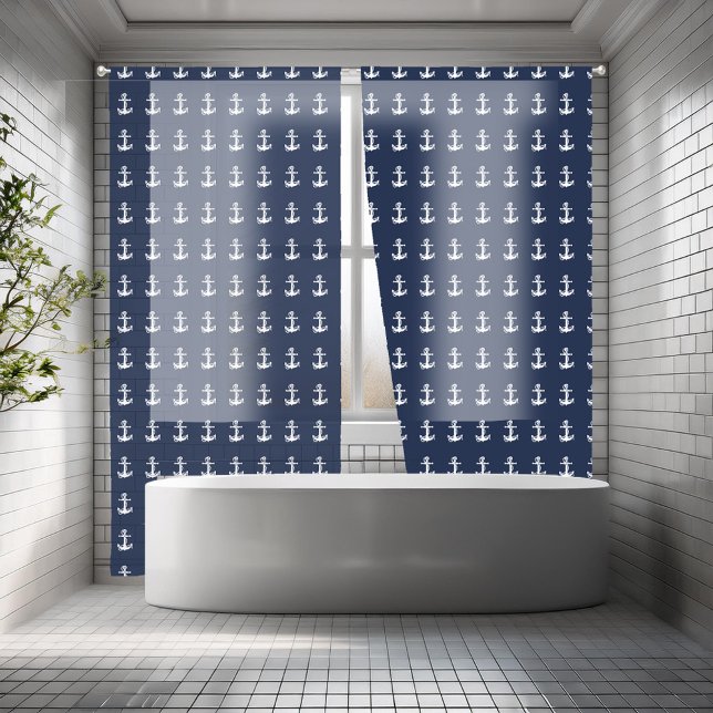 Blue Wave Anchor Navy & White ID836 Sheer Curtains (Creator Uploaded)