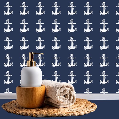 Blue Wave Anchor Navy  White ID836 Wallpaper