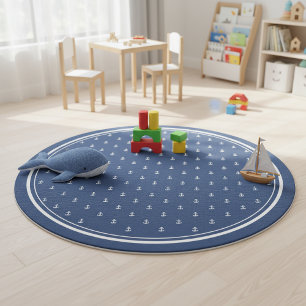 Blue Wave Anchor Navy & White Pattern ID836 Outdoor Rug