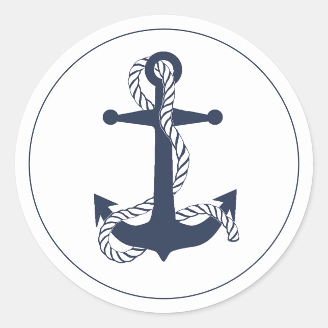 Blue Wave Anchor Navy/Wht ID836 Classic Round Sticker (Front)