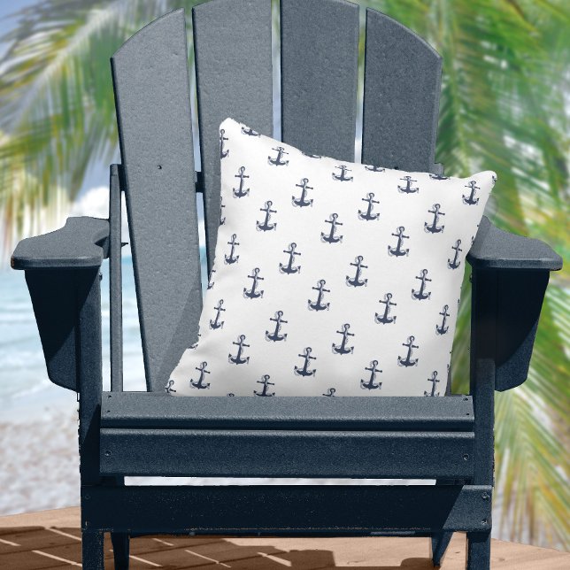 Blue Wave Anchor Navy/Wht ID836 Throw Pillow (Creator Uploaded)