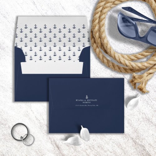 Blue Wave Anchor Pattern Wedding ID836 Envelope