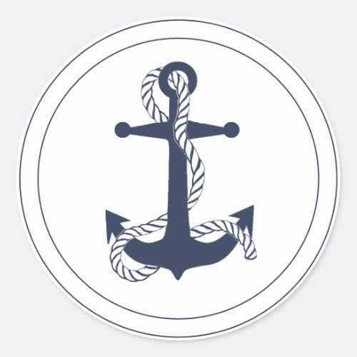 Blue Wave Anchor V2 NavyWht ID836 Classic Round Sticker