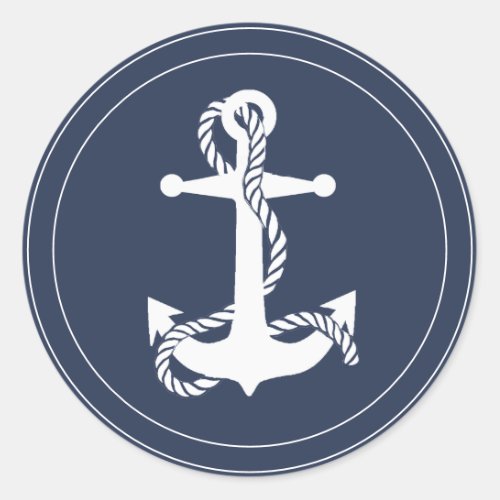 Blue Wave Anchor V2 WhtNavy ID836 Classic Round Sticker