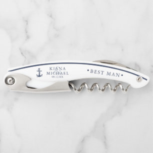 Blue Wave Anchor Wedding Best Man Bl/Wht ID836 Waiter's Corkscrew