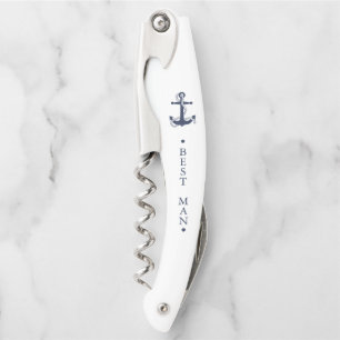 Blue Wave Anchor Wedding Best Man Bl/Wht V2 ID836 Waiter's Corkscrew