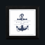 Blue Wave Anchor Wedding  Best Man Navy/Wht ID836 Gift Box<br><div class="desc">The pieces of this elegant wedding suite feature classic nautical styling with a clean, minimalist look. Stylistic waves in shades from aqua to navy blue and an anchor and rope illustration provide unique accents. A white background with fine navy blue piping and large anchor image give this wedding gift box...</div>