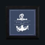 Blue Wave Anchor Wedding  Best Man Wht/Navy ID836 Gift Box<br><div class="desc">The pieces of this elegant wedding suite feature classic nautical styling with a clean, minimalist look. Stylistic waves in shades from aqua to navy blue and an anchor and rope illustration provide unique accents. A navy blue background with fine white piping and large anchor image give this wedding gift box...</div>