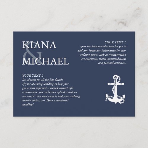 Blue Wave Anchor Wedding Details WhtNavy ID836 Enclosure Card