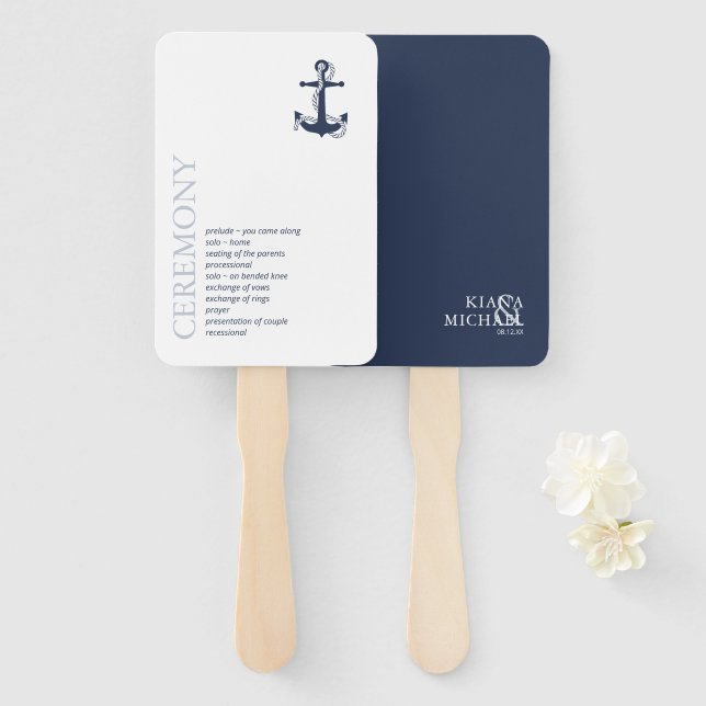 Blue Wave Anchor Wedding ID836 Hand Fan (Front and Back)