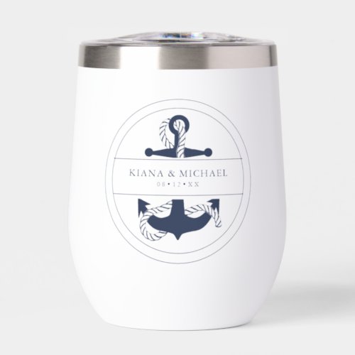 Blue Wave Anchor Wedding Navy ID836 Thermal Wine Tumbler