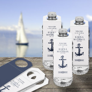 Blue Wave Anchor Wedding Navy/Wht ID836 Bottle Hanger Tag