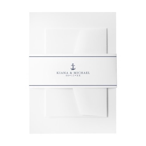 Blue Wave Anchor Wedding NavyWht ID836 Invitation Belly Band