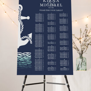 Blue Wave Anchor Wedding Seating Chart ID836 Foam Board
