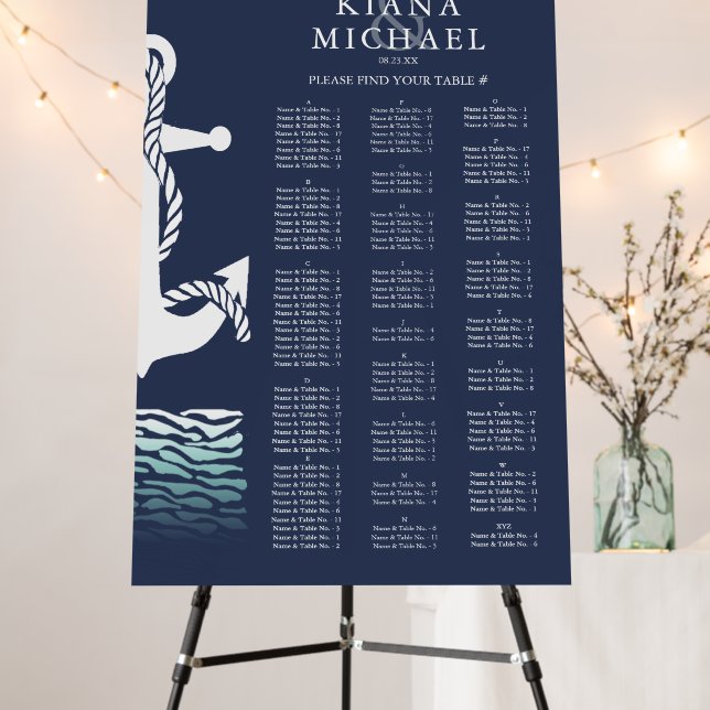 Blue Wave Anchor Wedding Seating Chart ID836 Foam Board (In Situ (Stand))