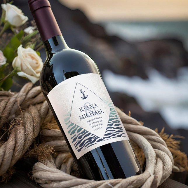 Blue Wave Anchor Wedding Thank You ID836 Wine Label (Creator Uploaded)