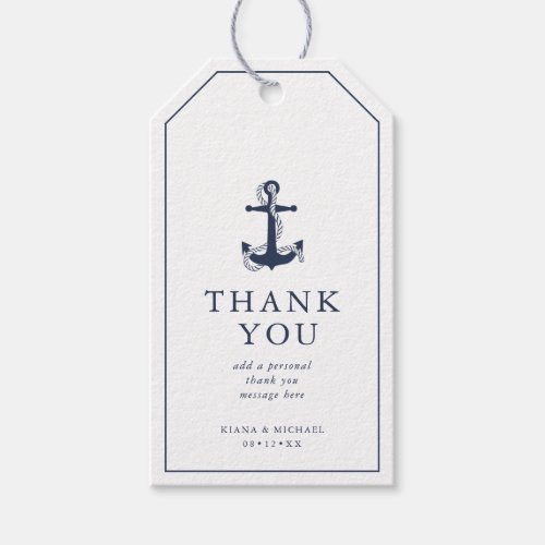 Blue Wave Anchor Wedding Thank You NavyWht ID836 Gift Tags