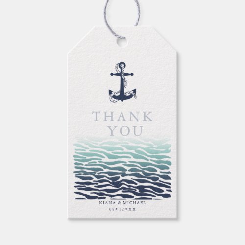 Blue Wave Anchor Wedding Thank You V2 ID836 Gift Tags