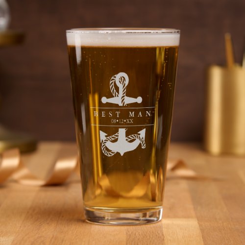 Blue Wave Anchor Wedding V2 Best Man ID836 Pint Glass