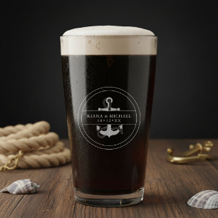 Blue Wave Anchor Wedding V2 ID836 Pint Glass