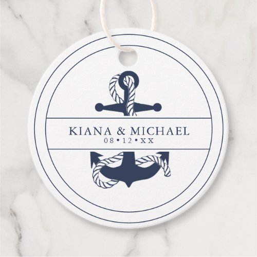 Blue Wave Anchor Wedding V2 NavyWht ID836 Favor Tags