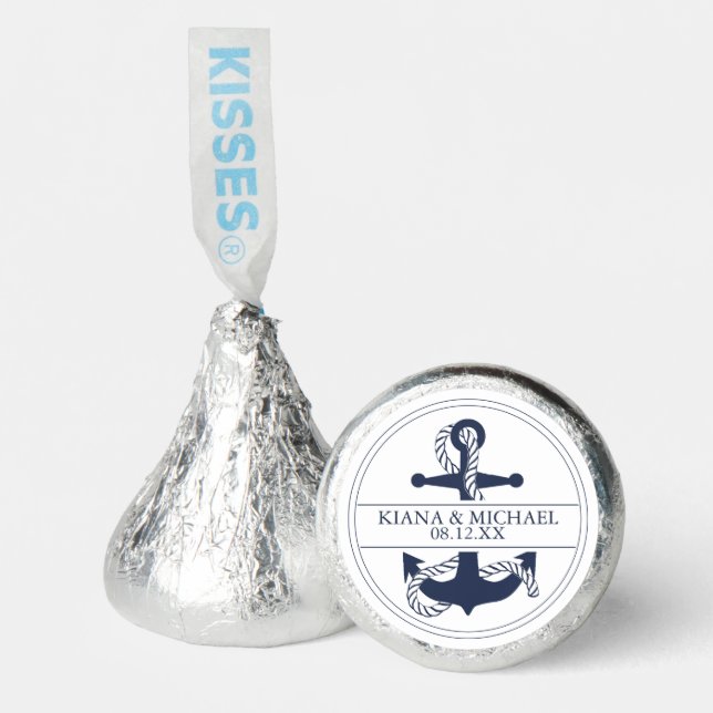 Blue Wave Anchor Wedding V2 Navy/Wht ID836 Hershey®'s Kisses® (Front)