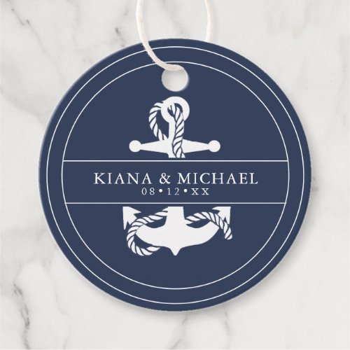 Blue Wave Anchor Wedding V2 WhtNavy ID836 Favor Tags