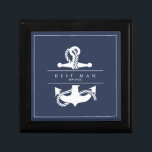 Blue Wave Anchor Wedding V2 Wht/Navy ID836 Gift Box<br><div class="desc">The pieces of this elegant wedding suite feature classic nautical styling with a clean, minimalist look. Stylistic waves in shades from aqua to navy blue and an anchor and rope illustration provide unique accents. A navy blue background with fine white piping and large anchor image give this wedding gift box...</div>