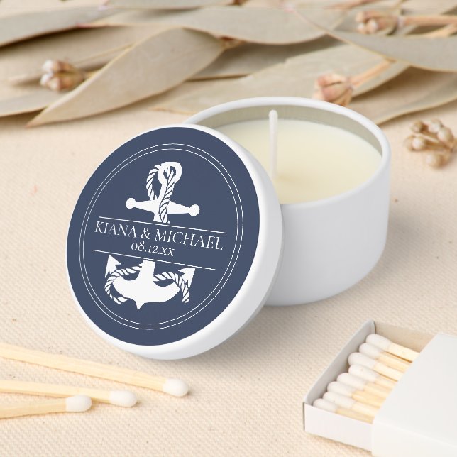 Blue Wave Anchor Wedding V2 Wht/Navy ID836 Mini Candle Favors (Insitu)