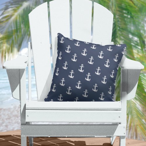 Blue Wave Anchor WhtNavy ID836 Throw Pillow