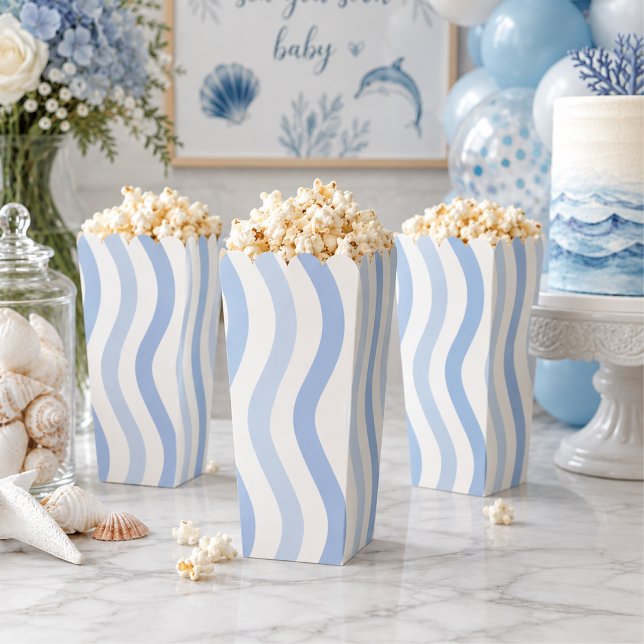 Blue Wave Baby Shower Popcorp Favor Boxes (Modern Blue wave baby shower popcorn boxes)