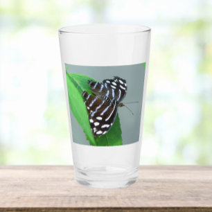 Blue Wave Butterfly on Leaf Glass